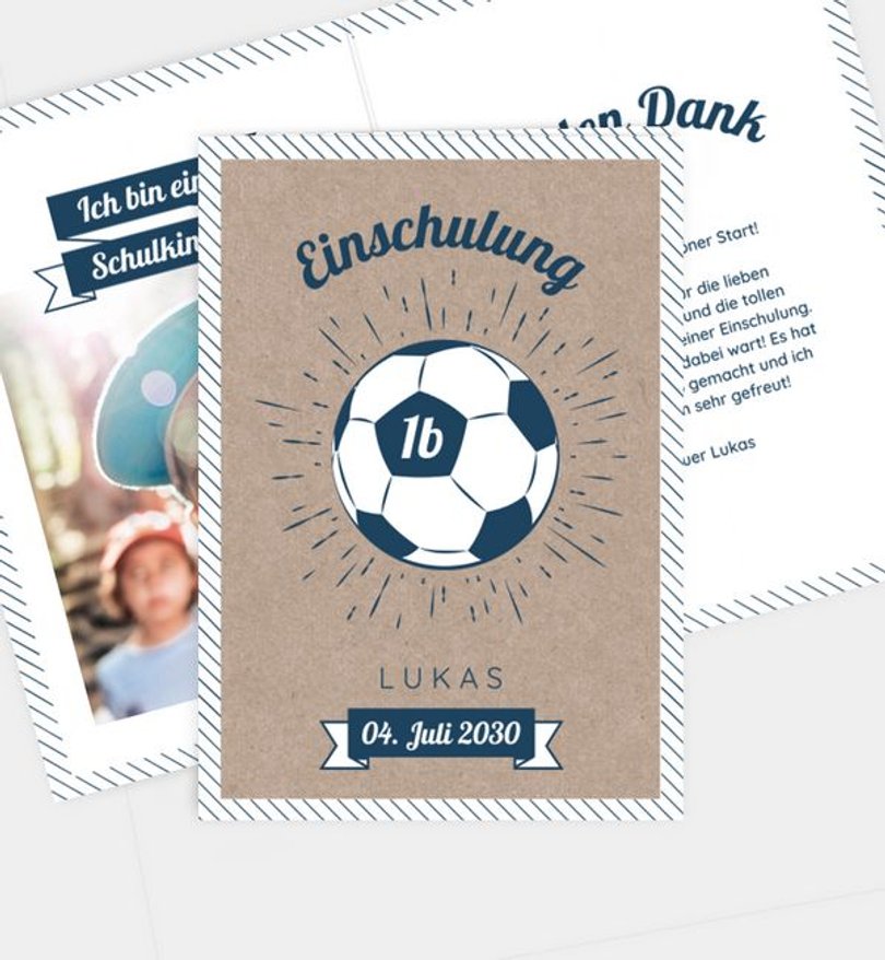 Dankeskarte Einschulung Fussball · Vintage