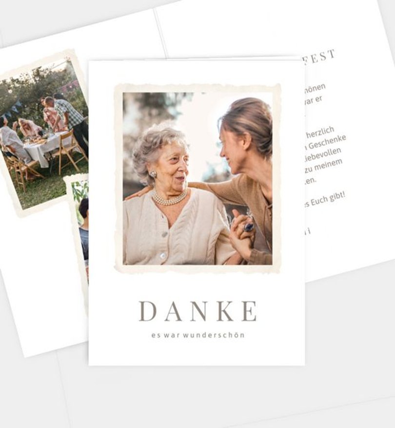 Dankeskarte Geburtstag Retro Fotoalbum weiß