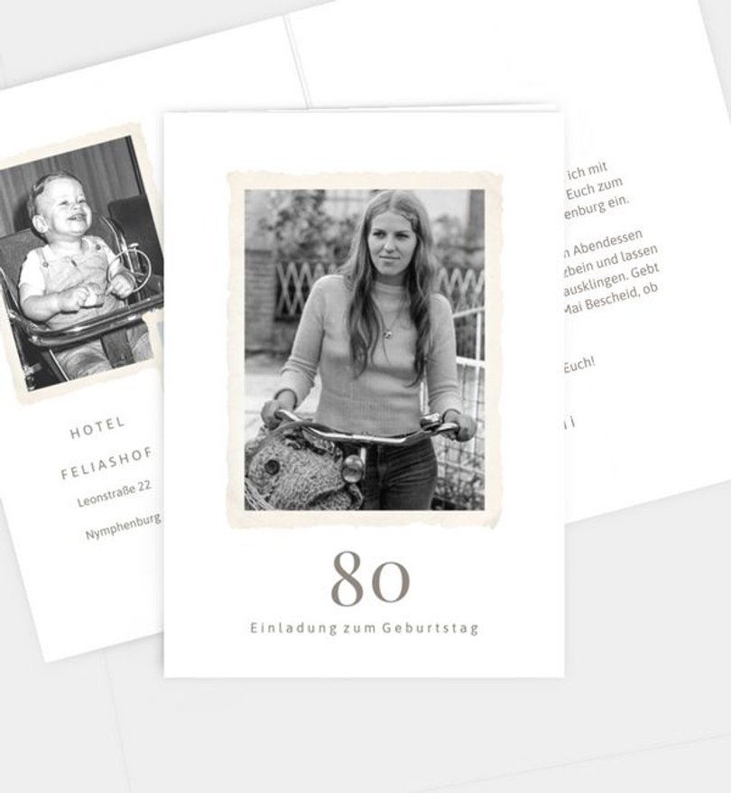 Einladungskarte Geburtstag Retro Fotoalbum weiß
