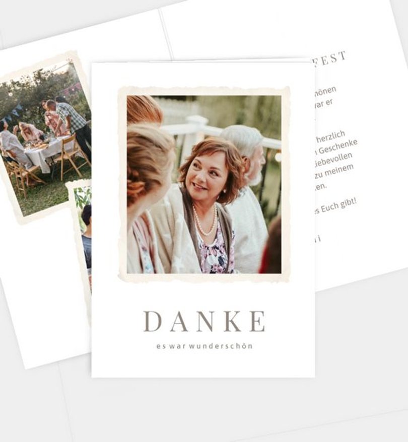 Dankeskarte Geburtstag Retro Fotoalbum weiß