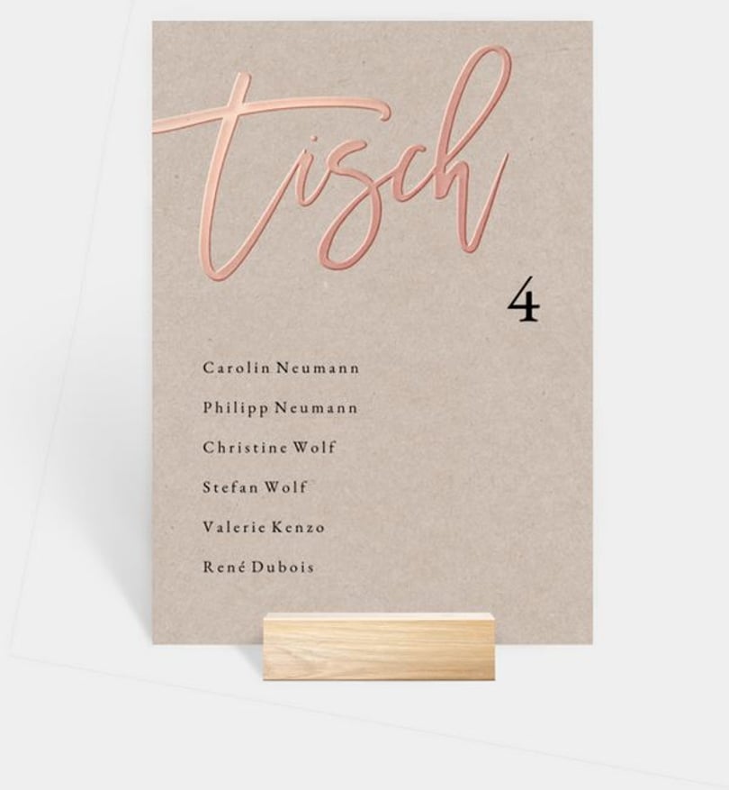 Gruppentischkarte Hochzeit Rosegold · Crafty