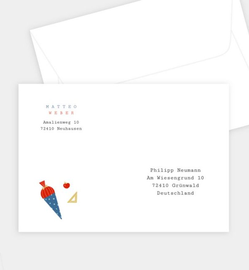 Briefumschlag Einschulung Schulsachen