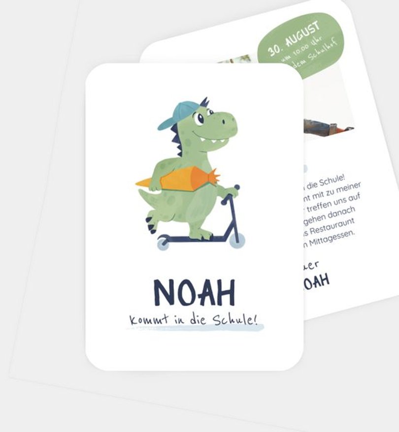 Einladungskarte Einschulung Scooter Dino