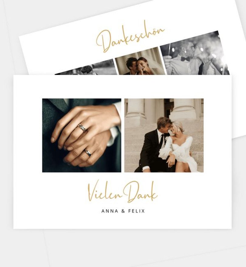 Dankeskarte Hochzeit Goldstreif