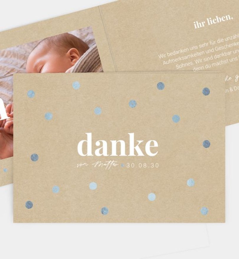 Dankeskarte Geburt Color Spots · Crafty