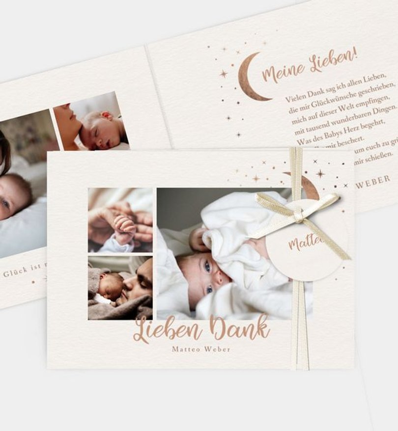 Dankeskarte Geburt Moon and Stars