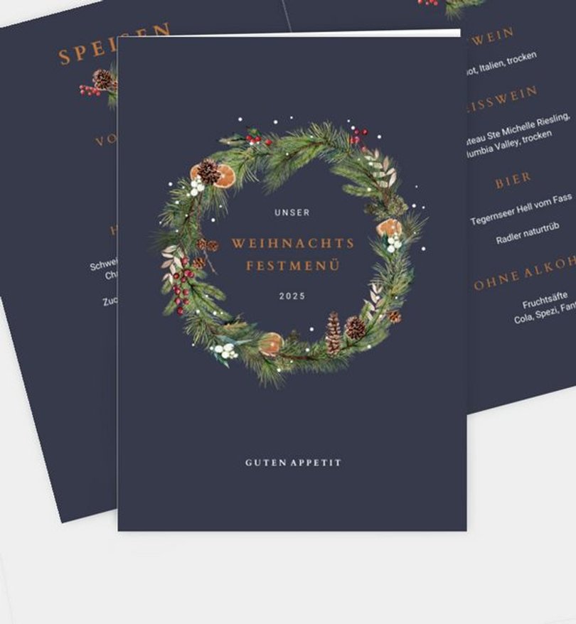 Menükarte Weihnachten Klassischer Kranz