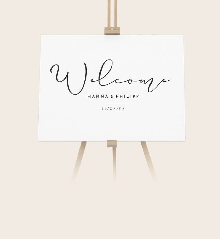Willkommensschilder für die Hochzeitsfeier
